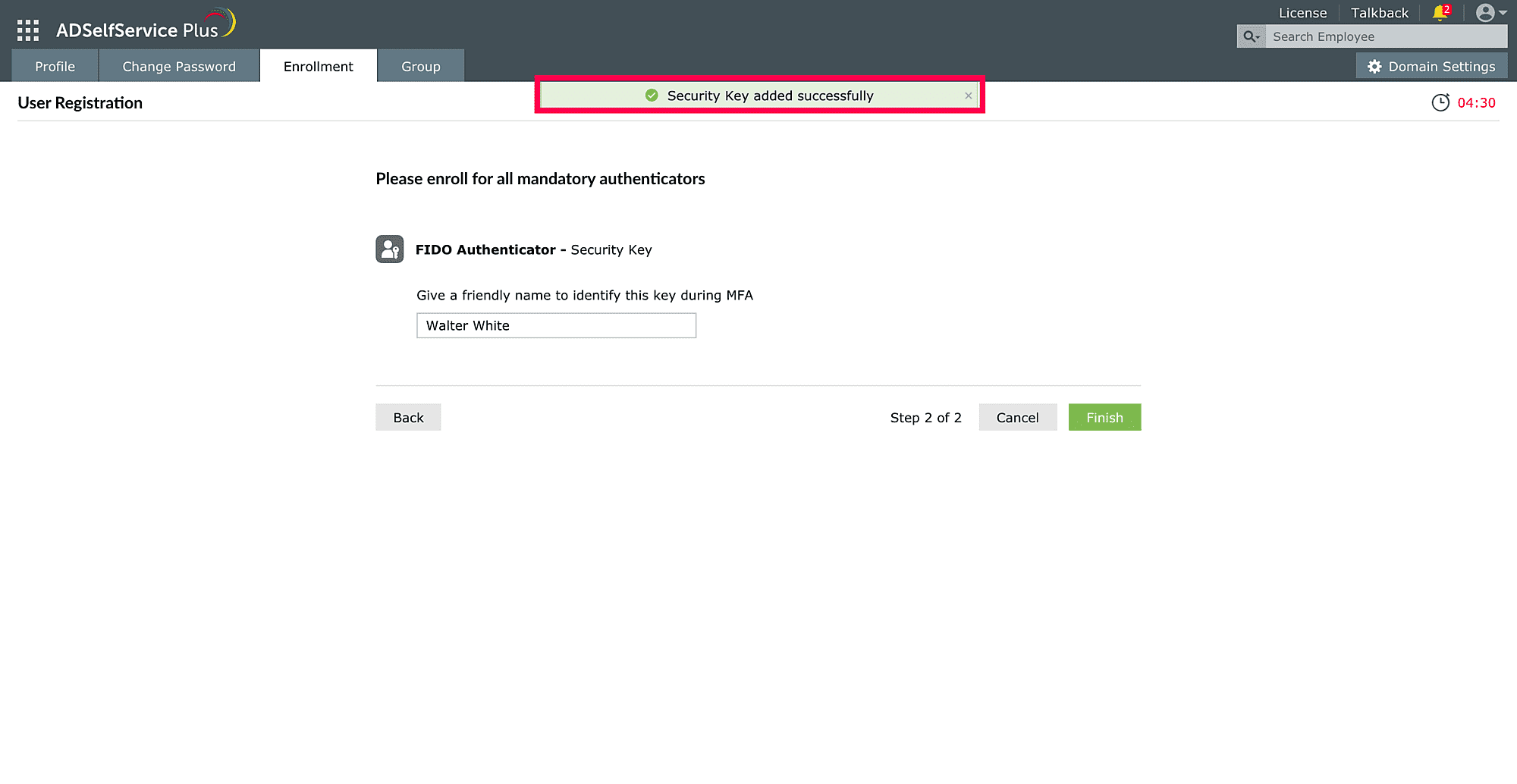 Enrollment using FIDO Passkeys